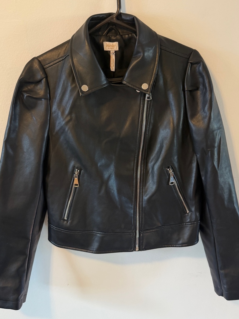 NWT Laundry by Shelli Segal Vegan Leather Puff Sleeve Moto Jacket M